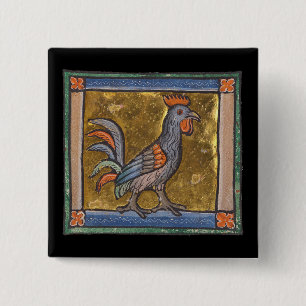 Middeleeuwse Bestiaire Haan c. 1270 Vierkante Button 5,1 Cm
