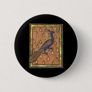 Middeleeuwse Bestiarium Pauw c. 1270 Ronde Button 5,7 Cm