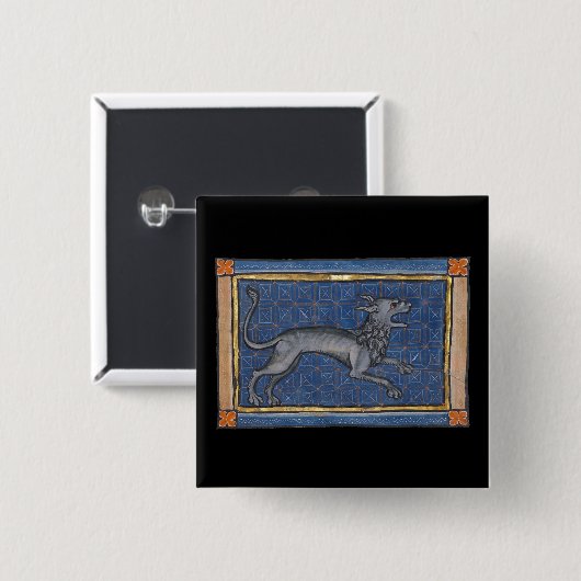 Middeleeuwse Bestiary Hyena c. 1270 Vierkante Button 5,1 Cm (Voorkant /achterkant)