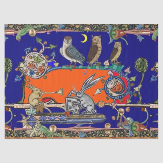 MIDDELEEUWSE BESTIARY MAKEN MUZIEK Nachtuilen, Kon Tissuepapier (Voorkant)