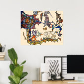 MIDDELEEUWSE BESTIARY OORLOG Slak vs Ridder ,Draak Poster (Thuiskantoor)