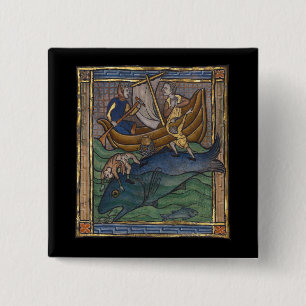 Middeleeuwse Bestiary Whale 1270 Vierkante Button 5,1 Cm