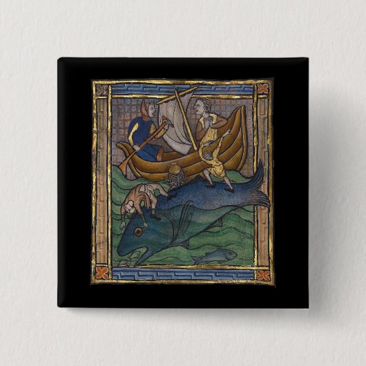 Middeleeuwse Bestiary Whale 1270 Vierkante Button 5,1 Cm (Voorkant)