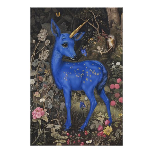 Middeleeuwse blauwe Fawnicorn Foto Afdruk (Voorkant)