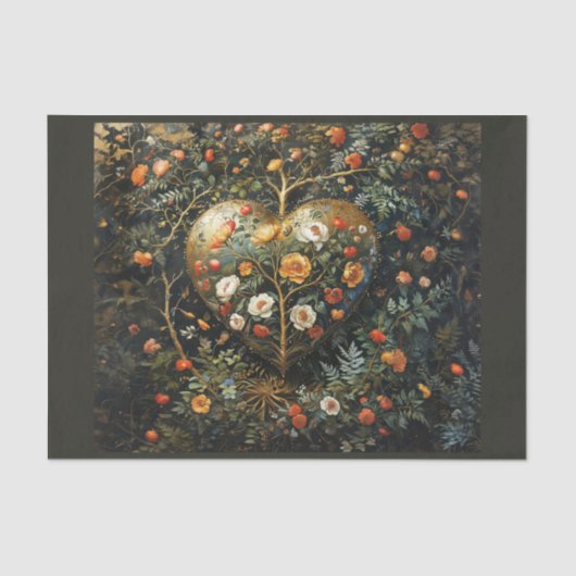 Middeleeuwse bloemen compositie met gouden hart - tissuepapier (Voorkant)