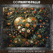 Middeleeuwse bloemen compositie met gouden hart -