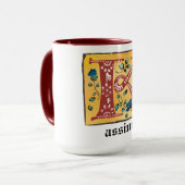 Middeleeuwse bloemilluminatie Letter K Monogrammok Mok (Voorkant links)