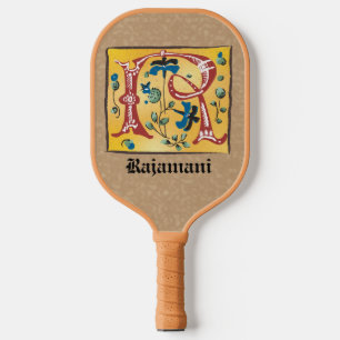 Middeleeuwse bloemrijke geïllustreerde letter R mo Pickleball Paddle