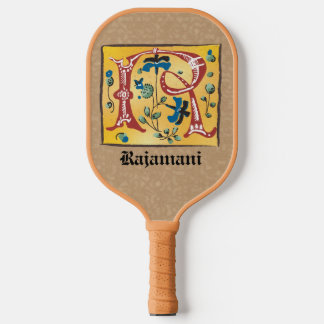 Middeleeuwse bloemrijke geïllustreerde letter R mo Pickleball Paddle