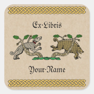 Middeleeuwse Boar Hunt Bookplate Vierkante Sticker