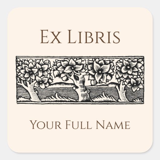 Middeleeuwse bomen Ex Libris boekplaat, Boeklabels Vierkante Sticker (Voorkant)