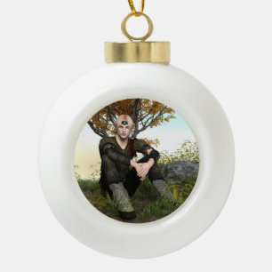 Middeleeuwse Bos Prins Fantasie Portret Keramische Bal Ornament