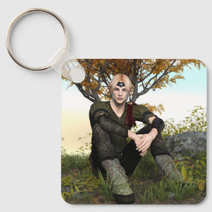 Middeleeuwse Bos Prins Fantasie Portret Sleutelhanger