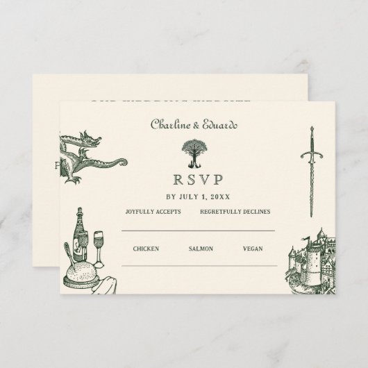 Middeleeuwse bruiloft website | RSVP QR-code Informatiekaartje (Voorkant / Achterkant)