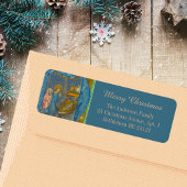 Middeleeuwse Christelijke kerststal Vrolijk Kerstf Etiket