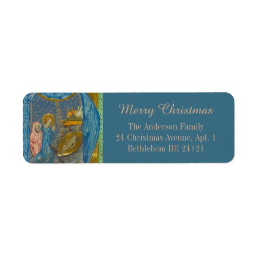 Middeleeuwse Christelijke kerststal Vrolijk Kerstf Etiket (Voorkant)