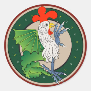 Middeleeuwse Cockatrice - Simdragon Art-logo Ronde Sticker