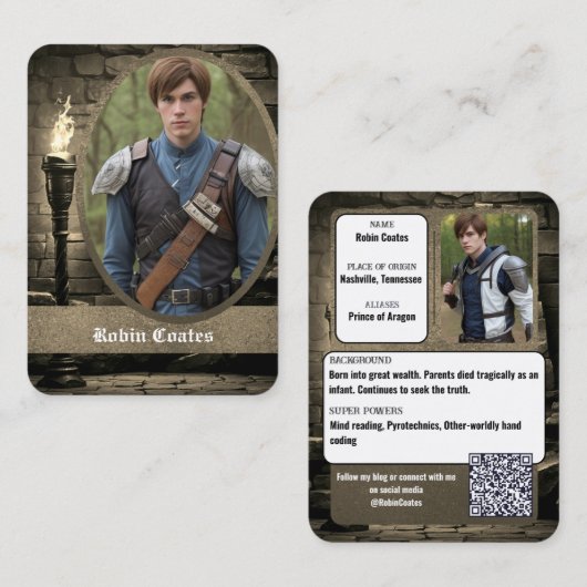 Middeleeuwse Coscard Cosplay Ruilkaarten | QR Code Visitekaartje (Voorkant / Achterkant)