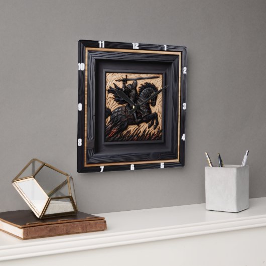 Middeleeuwse Creatie: Hue Steed Wood Art Vierkante Klok (Kantoor)