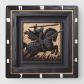 Middeleeuwse Creatie: Hue Steed Wood Art Vierkante Klok (Voorkant)