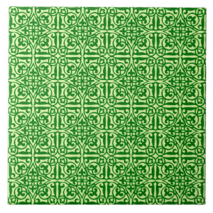 Middeleeuwse Damast Fleur-de-lis, donkergroen denn Tegeltje