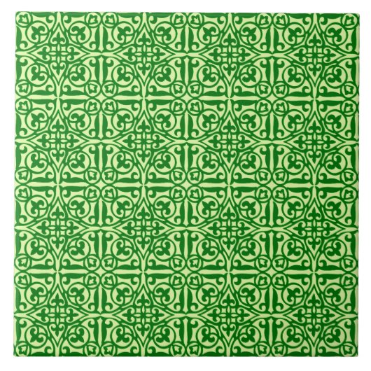 Middeleeuwse Damast Fleur-de-lis, donkergroen denn Tegeltje (Voorkant)