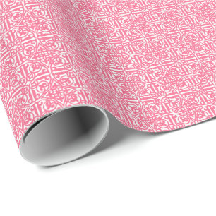 Middeleeuwse Damast Fleur-de-lis, koraalroze & wit Cadeaupapier