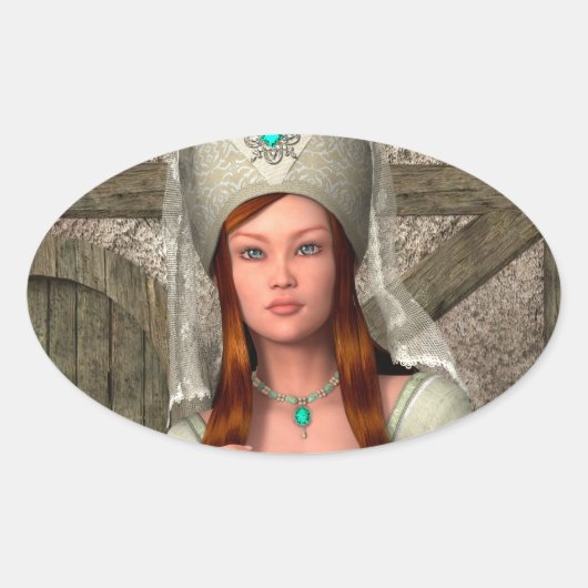 Middeleeuwse Dame Ovale Sticker (Voorkant)