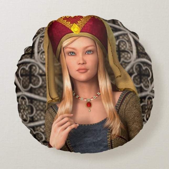 Middeleeuwse Dame Rond Kussen (Voorkant)