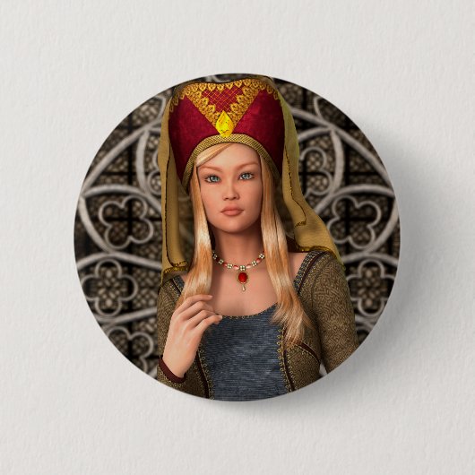 Middeleeuwse Dame Ronde Button 5,7 Cm (Voorkant)