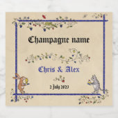 Middeleeuwse dieren bruiloft Mousserende Wijnfles Sparkling Wijnetiket (Enkel label)