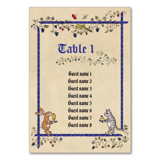 Middeleeuwse dieren tafel nr. kaart met gastnamen (Voorkant)