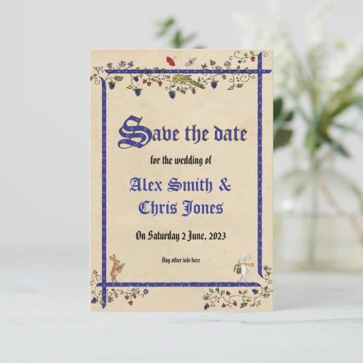 Middeleeuwse dieren trouwkaart om de datum te bewa kaart (Staand voorkant)