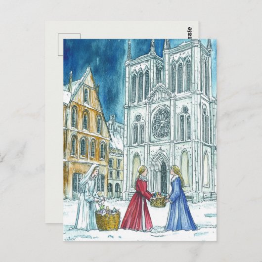 Middeleeuwse dorpsscène Prettig kerstfeest Briefkaart (Voorkant / Achterkant)