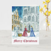 Middeleeuwse dorpsscène Vrolijk kerstfeest Kaart (Gele Bloem)