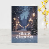 Middeleeuwse dorpswinter scène Prettig kerstfeest Kaart (Gele Bloem)