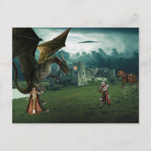 Middeleeuwse Dragon Elf Princess Knight Briefkaart