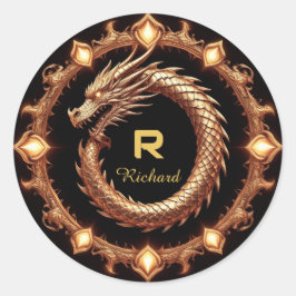 🐉 Middeleeuwse Draken Crest Naam Ring Frame Emble Ronde Sticker