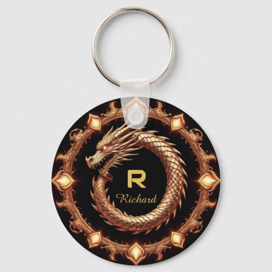 🐉 Middeleeuwse Draken Kam Naam Ring Frame Embleem Sleutelhanger (Voorkant)