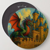 Middeleeuwse Draken Kasteel Beschermer Ronde Button 6,0 Cm (Voorkant /achterkant)