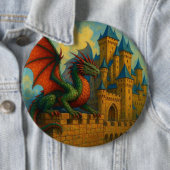 Middeleeuwse Draken Kasteel Beschermer Ronde Button 6,0 Cm (In situ)