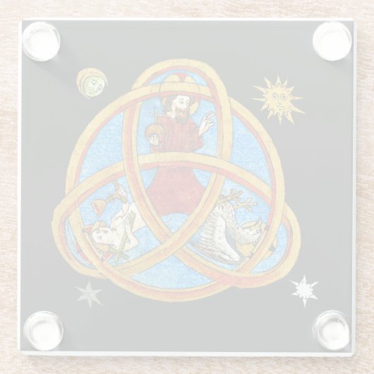 Middeleeuwse Drie-eenheid God, Jezus en Heilige Ge Glazen Onderzetter (Achterkant)