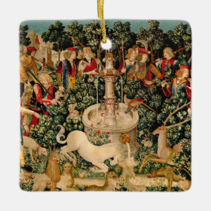 Middeleeuwse Eenhoorn Wandtapijten Print: Met Cloi Keramisch Ornament