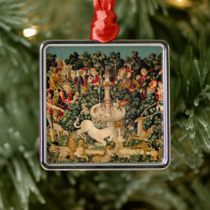 Middeleeuwse Eenhoorn Wandtapijten Print: Met Cloi Metalen Ornament