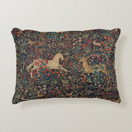 Middeleeuwse Eenhoornhert Midnight Floral Garden Accent Kussen