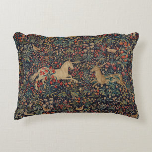 Middeleeuwse Eenhoornhert Midnight Floral Garden Accent Kussen