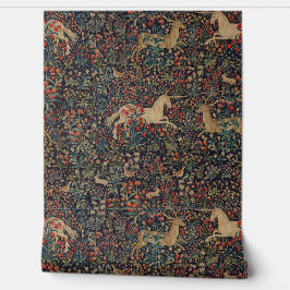 Middeleeuwse Eenhoornhert Midnight Floral Garden Behang