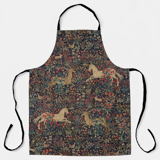 Middeleeuwse Eenhoornhert Midnight Floral Garden Schort (Voorkant)