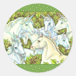 MIDDELEEUWSE EENHOORNKUDDE, PAARDEN, HENGST Fantas Ronde Sticker