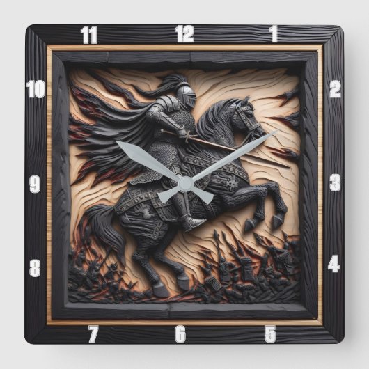 Middeleeuwse eer: gesneden houten display vierkante klok (Voorkant)